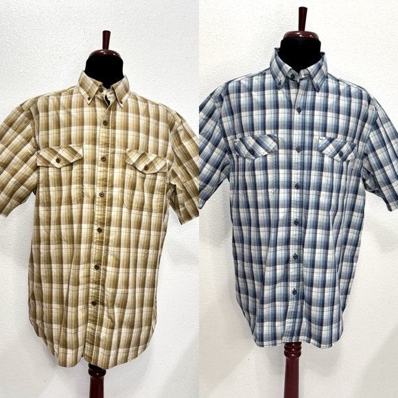 2 Wolverine Men's Plaid Button Down Shirts - Blue & Brown - Large- Short Sleeve - Picture 1 of 11